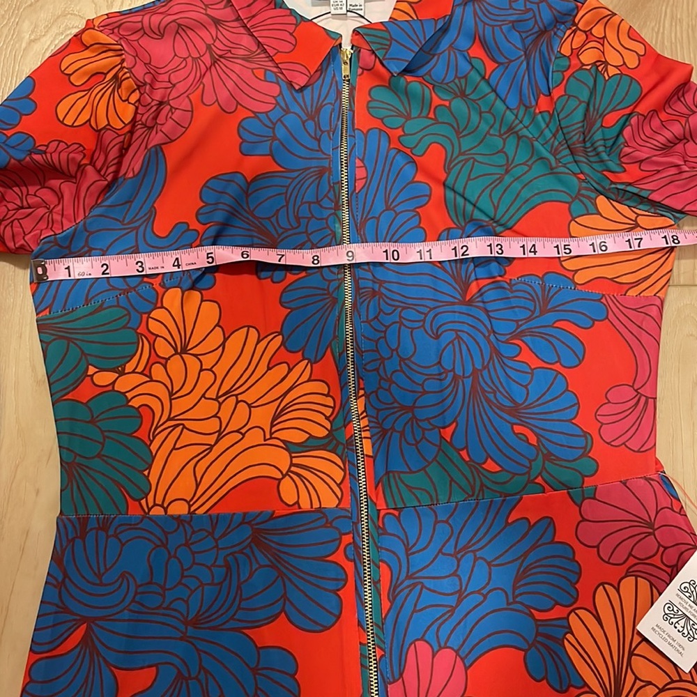 Never Fully Dressed Red Blue Orange Floral Long-Sleeve Mini Dress - Picture 12 of 15
